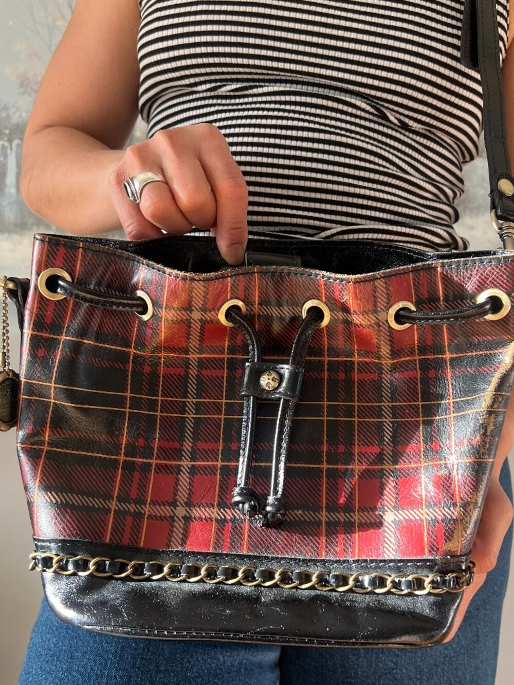 Patricia‎ Nash Red Black Tartan Plaid Civetta Bucket Crossbody Shoulder Bag - Picture 4 of 13